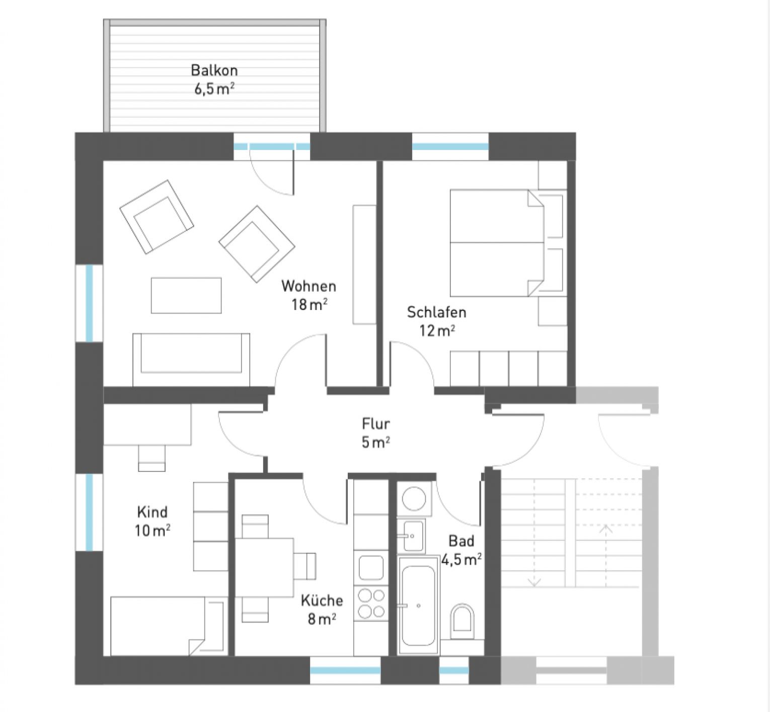 Kompakt • 3-Zimmer • Bad mit Fenster & Wanne • am Heimgarten • Balkon • Top-Preis • Fussbodenheizung
