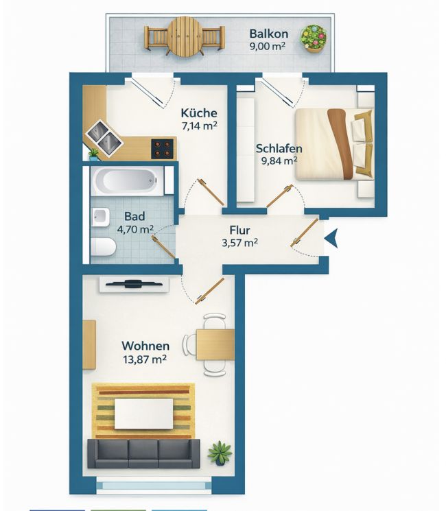 2 Zimmer • Stellplatz • auf dem Kaßberg • vermietet • mit Balkon • Eigentumswohnung • jetzt kaufen!