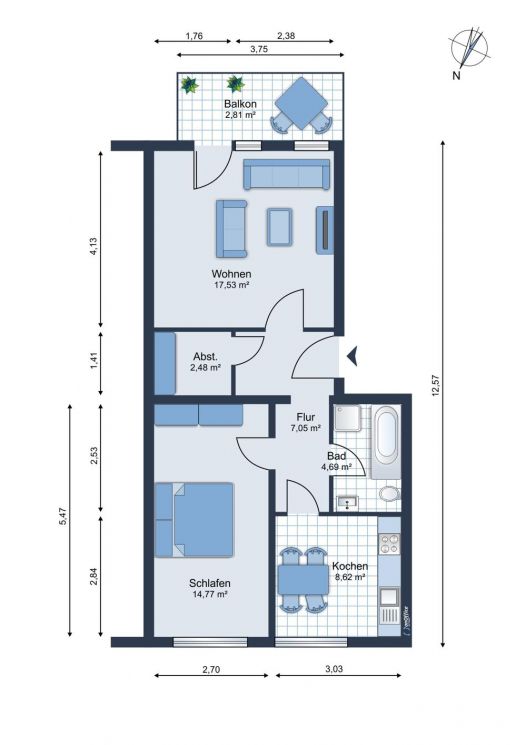 Schnell sein • 2 Zimmer • mit Balkon • Fernseher im Bad • Schloßchemnitz