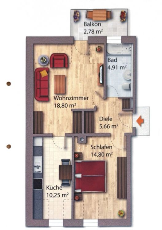 Schloßchemnitz • Küchwaldnähe • vermietet • 2-Zimmer • Stellplatz • Dachgeschoss • Balkon • kaufen