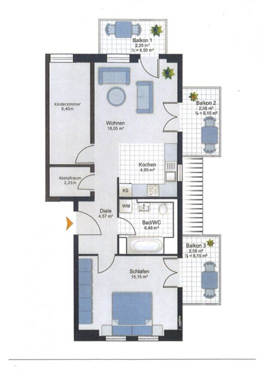 Eigentumswohnung • vermietet • 2 Balkone • Beckerhof • 3-Zimmer • zum Kauf