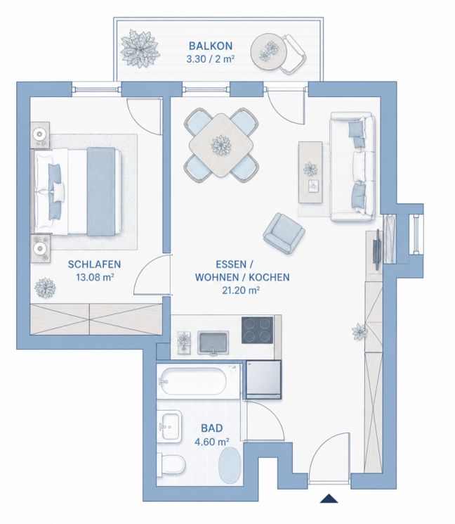 mit Balkon • Einbauküche • neu saniert • zur Miete • 2 Zimmer • in Chemnitz • nähe zur Universität!