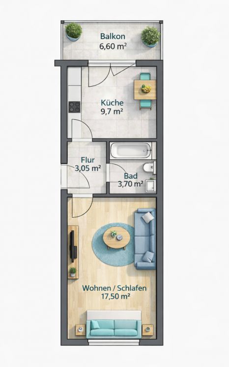 1 Zimmer • mit Balkon • und Einbauküche • Wohnung zur Miete • in Chemnitz • Kappel • jetzt anrufen