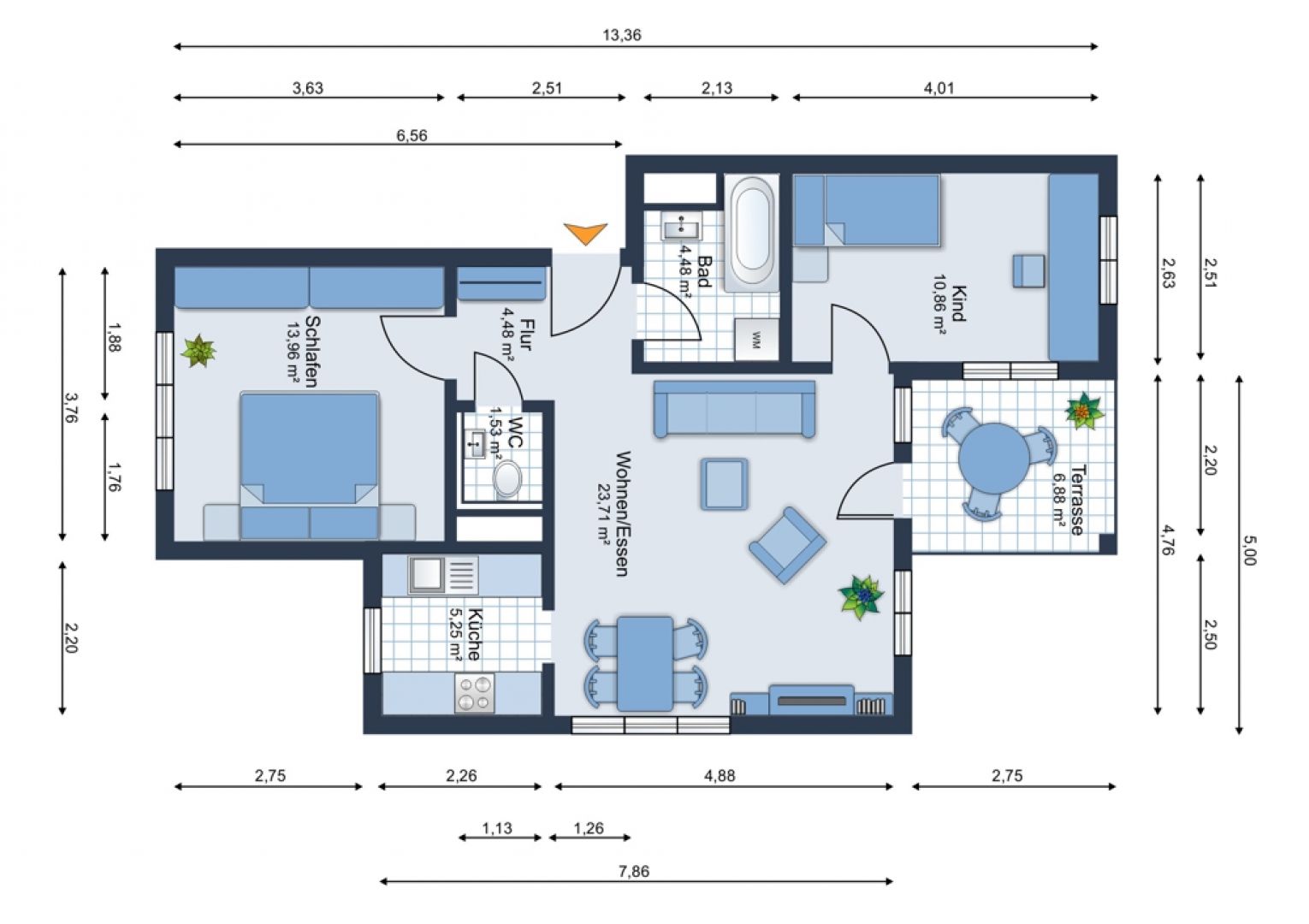 3-Raum-Erdgeschoss Wohnung • Aussenterrasse • Grüna • Tiefgarage • modernes Laminat • beliebte Lage