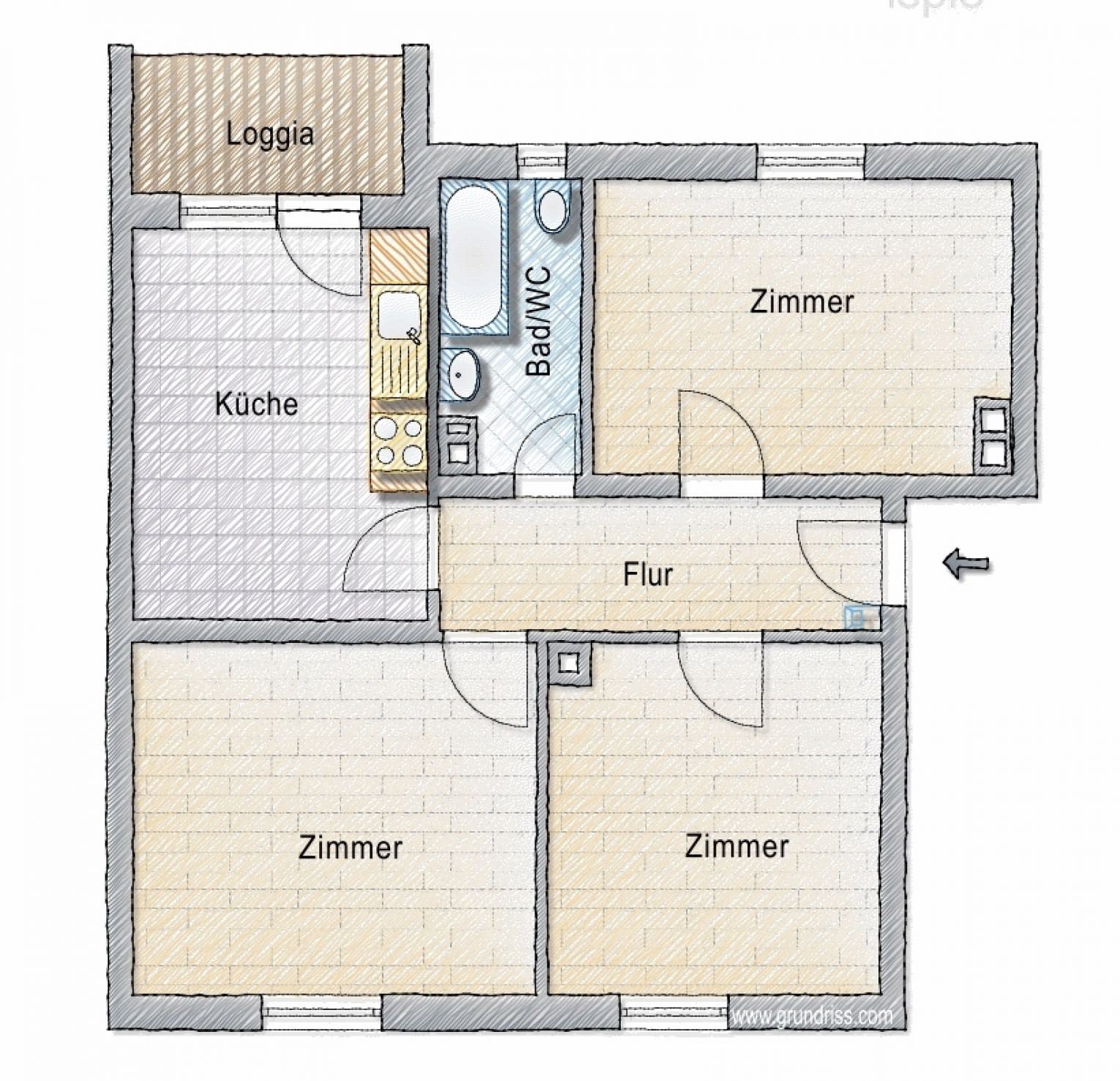 Kaßberg • 3-Zimmer • Sonnenbalkon • Tageslichtbad • Laminat • Einbauküche • Stellplatz • Anschauen!?