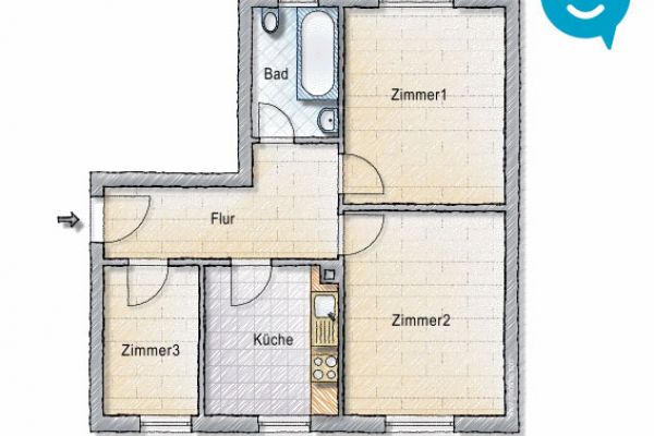 3-Zimmer Wohnung • Laminat • Tageslichtbad mit Wanne • Erdgesschoss • Kaßberg • Termin vereinbaren!